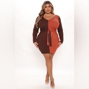 Fashion Nova Vibrant Orange and Deep Brown Knit Dress